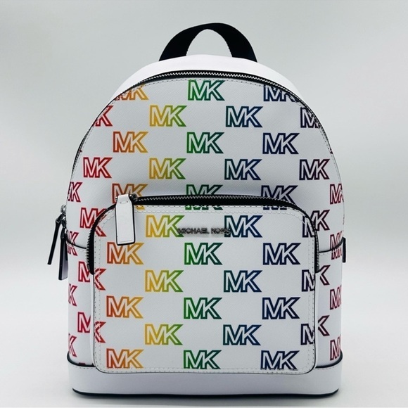 Michael Kors Cooper Commuter Medium Sling Bag Backpack MK Rainbow Optic White - Picture 3 of 14